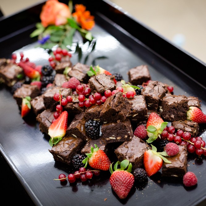 platter of chocolate brownies