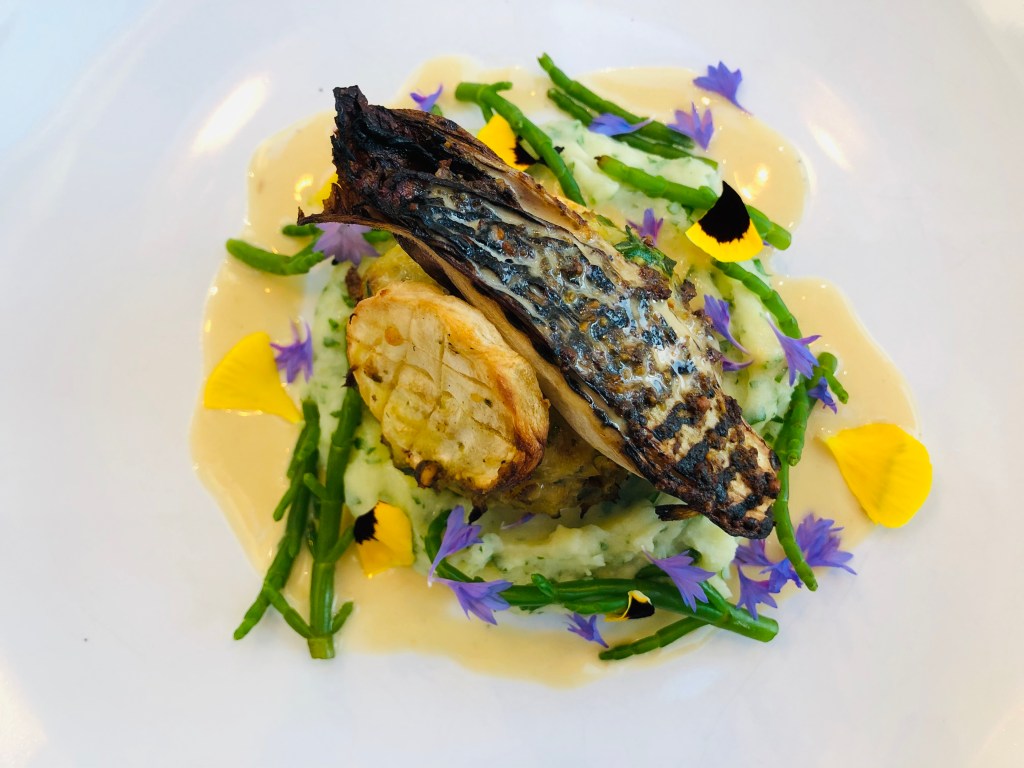 Rose Kentish Kitchen Samphire and Edible Flowers Dish featuring samphire and edible flowers