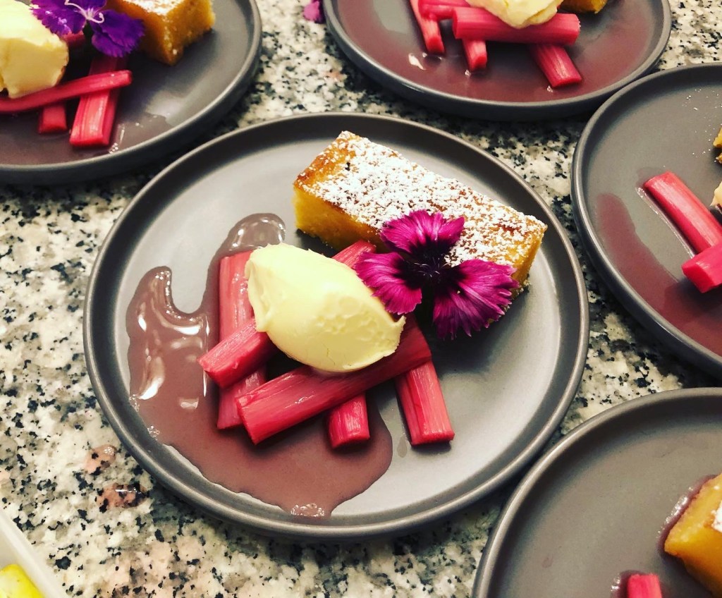 Rose Kentish Kitchen Luxury Small Event Catering delicious rhubarb and edible flowers served for a sustainable wedding party