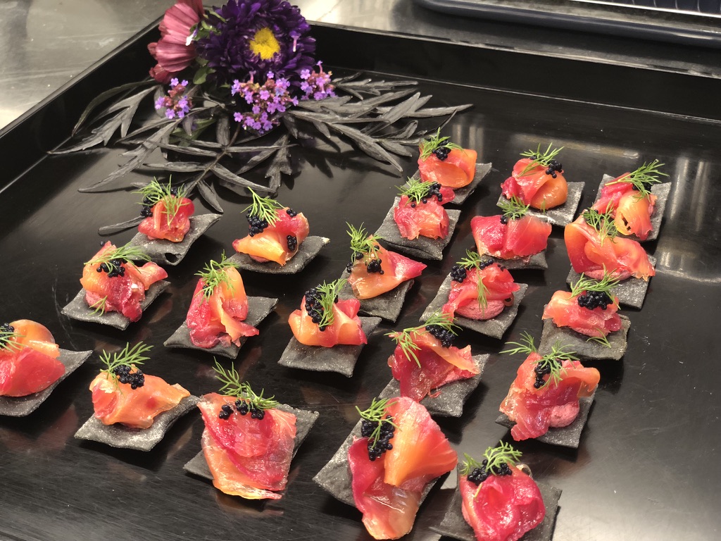 Rose Kentish Kitchen Salmon Canapes Beautfiul Colourful vibrant salmon wedding dishes